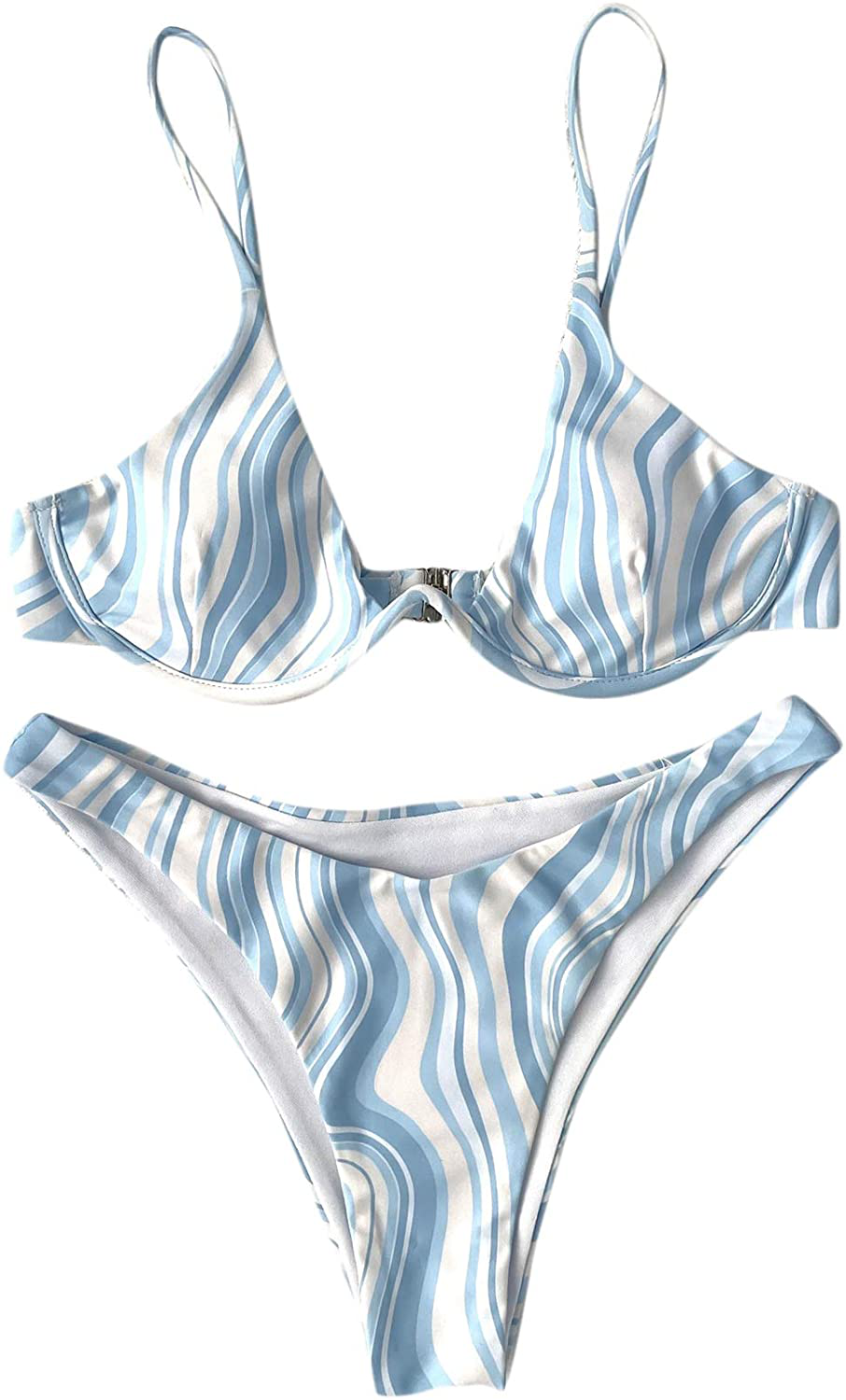 SweatyRocks Women's Sexy Bathing Suits Spaghetti Strap Floral Bikini Set Underwire Swimsuit Apparel & Accessories > Clothing > Swimwear SweatyRocks Blue White Medium 