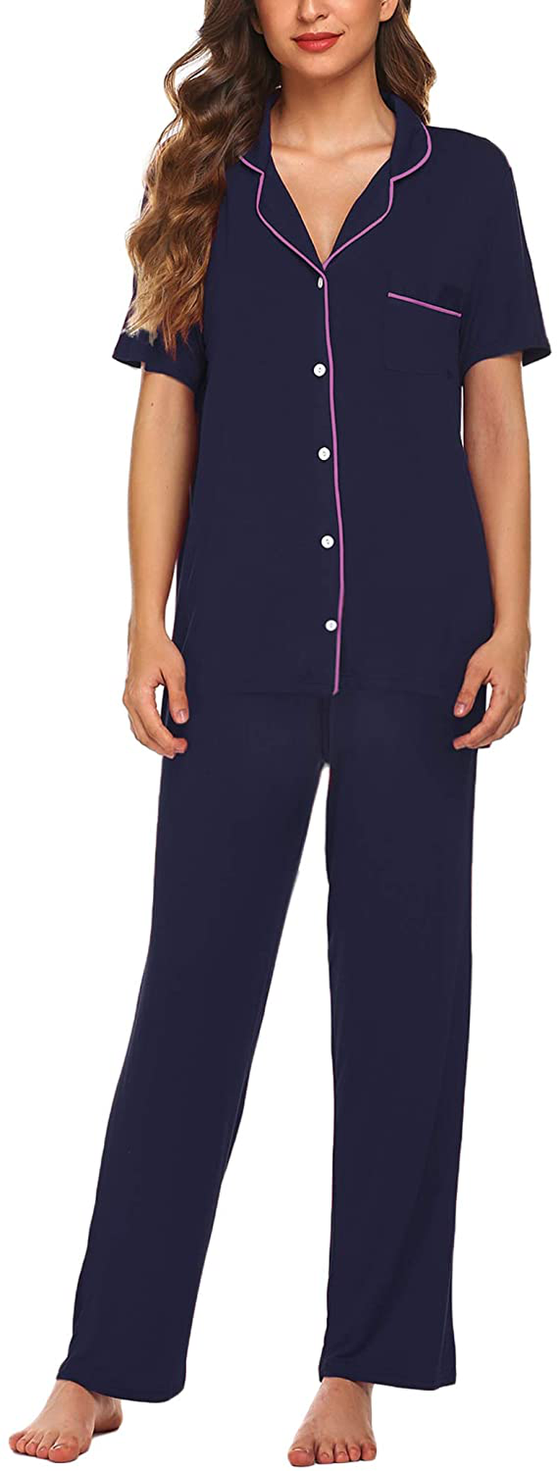 Avidlove Women Pajamas Set Notch Collar Soft Sleepwear Pjs Short Sleeve Button Down Nightwear with Long Pants Apparel & Accessories > Clothing > Sleepwear & Loungewear > Pajamas Avidlove   