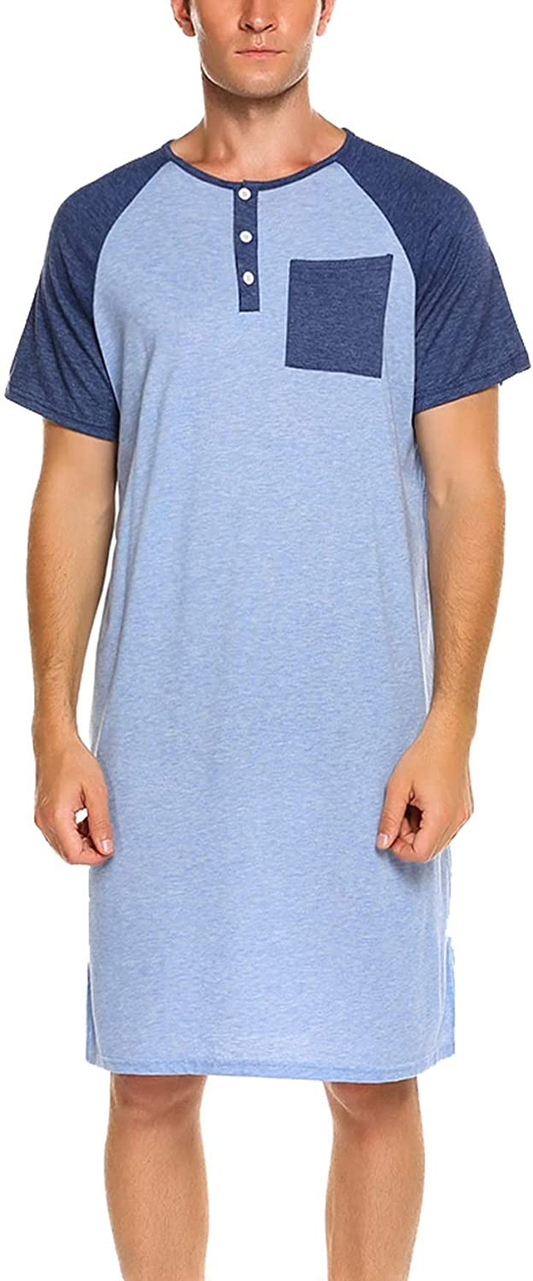Evanhome Cotton Sleep Shirt Men V-Neck Nightshirts Short Sleeve Henley Shirt Lounge Sleepwear M-XXXL Apparel & Accessories > Clothing > Sleepwear & Loungewear > Nightgowns Kylie Max   