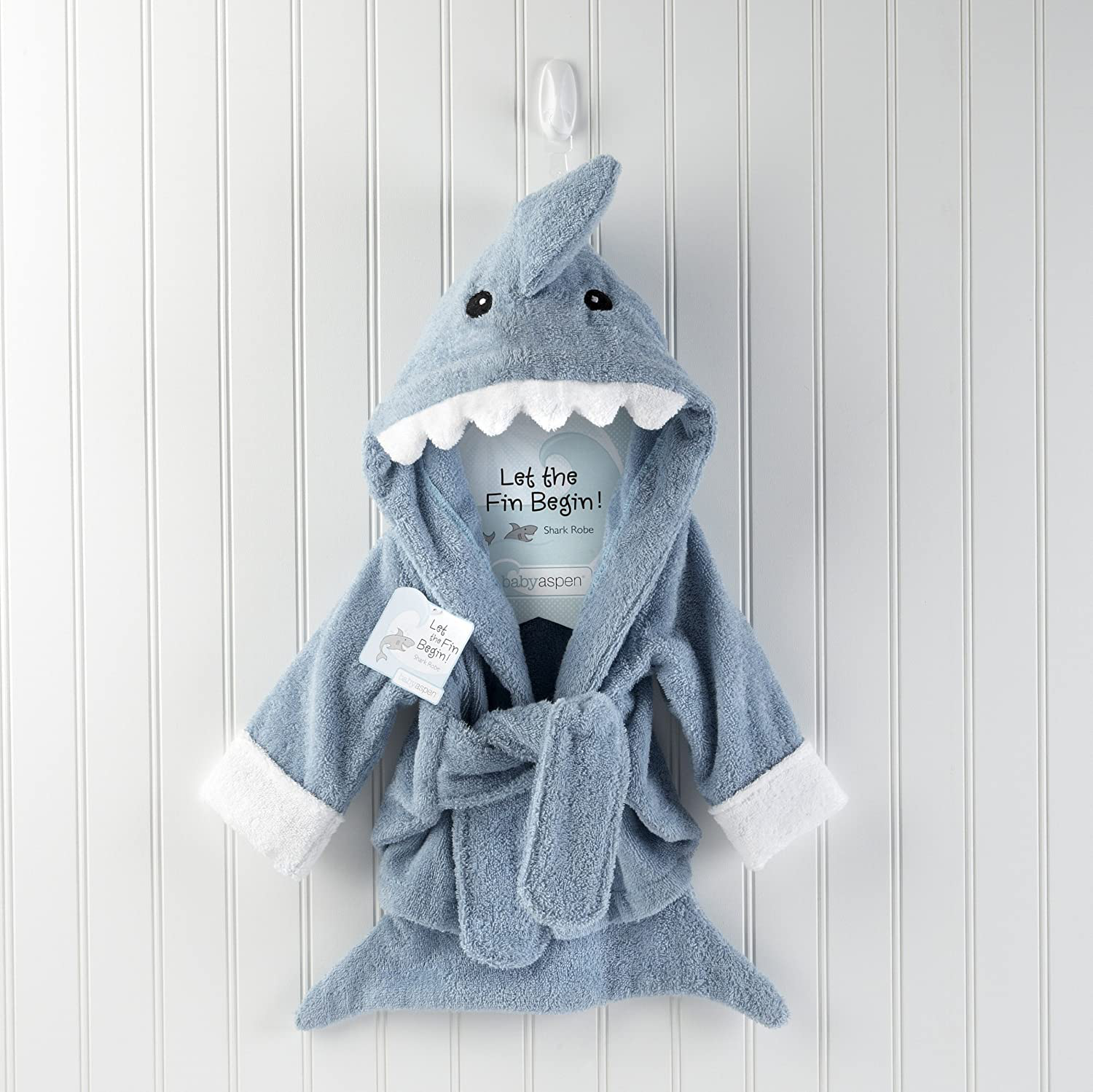 Baby Aspen "Let the Fin Begin" Blue Terry Shark Robe, Blue, 0-9 Months Apparel & Accessories > Clothing > Sleepwear & Loungewear > Robes Kylie Max   