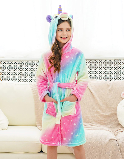 Doctor Unicorn Soft Unicorn Hooded Bathrobe Sleepwear Matching Slippers Girls Apparel & Accessories > Clothing > Sleepwear & Loungewear > Robes Kylie Max   