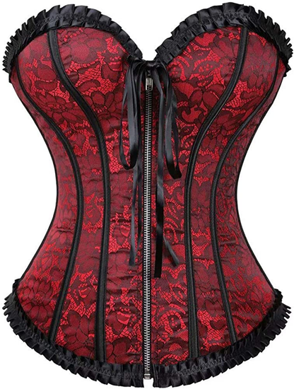 Corset Top Bustier Women'S Overbust Satin Floral Lace up Trim plus Size Bodyshaper Apparel & Accessories > Clothing > Underwear & Socks > Lingerie jutrisujo 2805ared XX-Large 