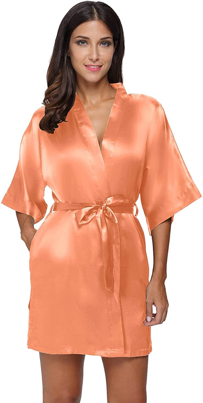 The Bund Women'S Short Robes Lace Bride Bridesmaids Sexy Bathrobe Satin Spa Robe Pure Color Apparel & Accessories > Clothing > Sleepwear & Loungewear > Robes The Bund Orange Large 