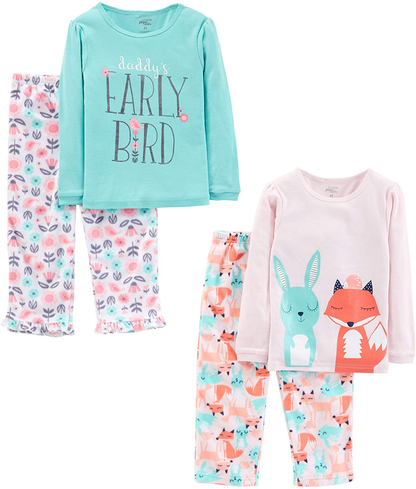 Simple Joys by Carter'S Girls and Toddlers' 4-Piece Pajama Set (Cotton Top & Fleece Bottom) Apparel & Accessories > Clothing > Sleepwear & Loungewear > Pajamas Kylie Max   