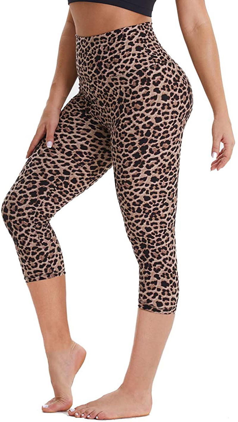 GAYHAY High Waisted Capri Leggings for Women - Soft Slim Tummy Control - Exercise Pants for Running Cycling Yoga Workout Apparel & Accessories > Clothing > Activewear GAYHAY Leopard Brown Small-Medium 