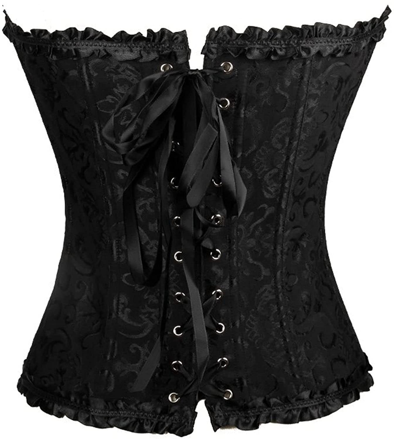 Lacing Corset for Women Lace Boned Overbust Body Shaper Bustier Sexy Satin Brocade Lingerie Shapewear Top Apparel & Accessories > Clothing > Underwear & Socks > Lingerie Generic   