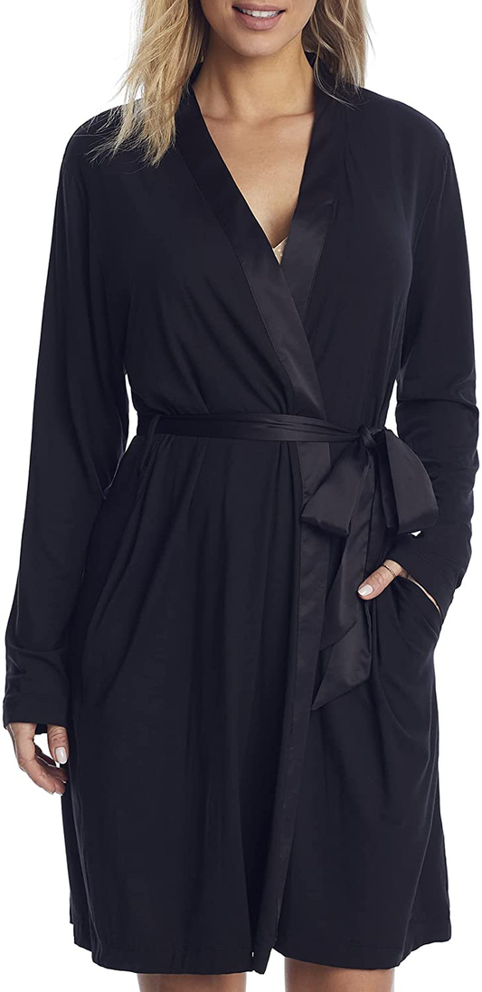 Calvin Klein Womens Modal Satin Lounge & Sleep Robe Apparel & Accessories > Clothing > Sleepwear & Loungewear > Robes Calvin Klein Black XS-Small 