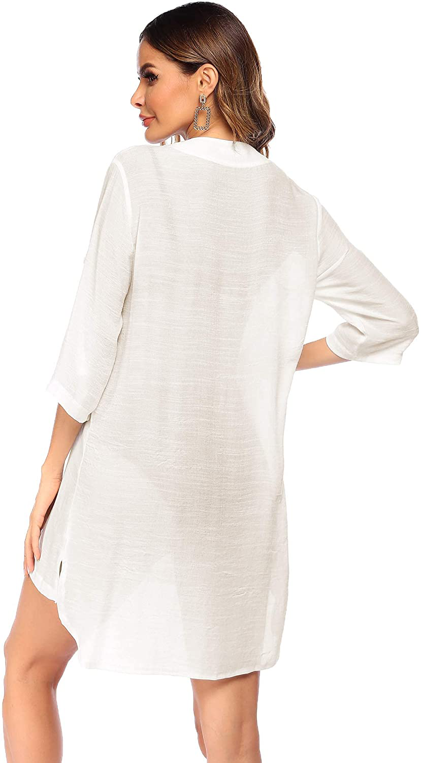 Ekouaer Women'S Cover up Shirt V-Neck Swimsuit Beach Bikini Beachwear Button down Bathing Suit S-3XL Apparel & Accessories > Clothing > Swimwear Kylie Max   