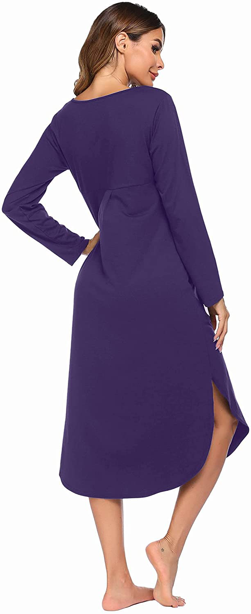 Ekouaer Nightgowns Womens V Neck Nightshirts Long Sleeve Sleepwear plus Size Night Wear S-XXL Apparel & Accessories > Clothing > Sleepwear & Loungewear > Nightgowns Kylie Max   