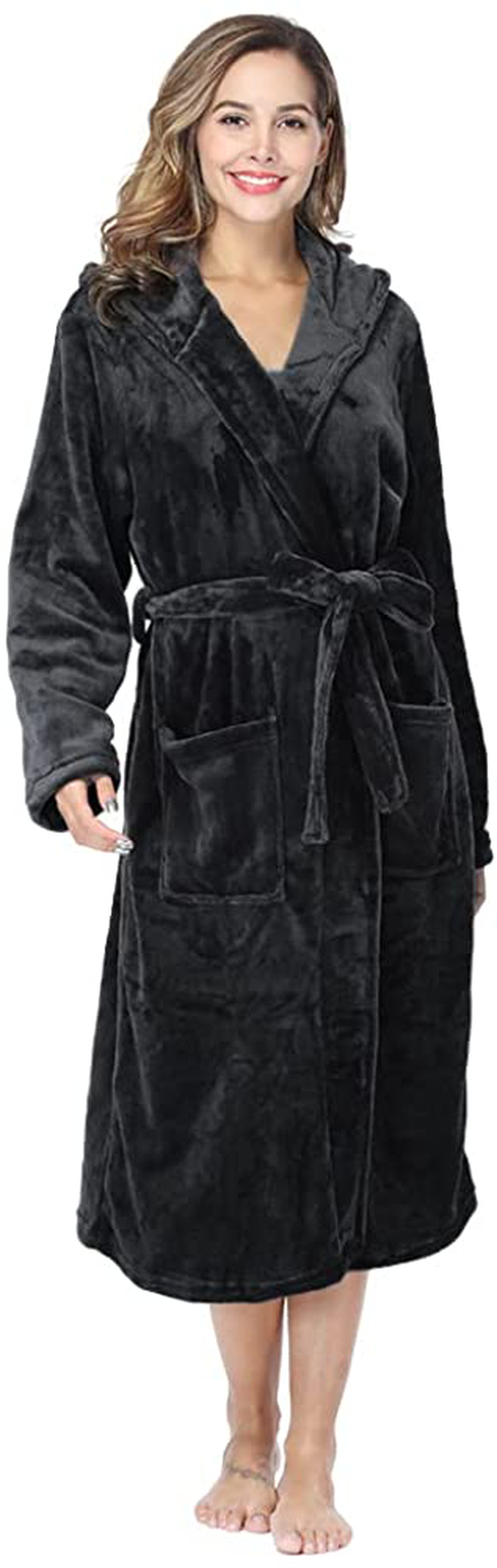 RONGTAI Womens Long Robes Plush Fleece Nightgown Thick plus Size Hooded Bathrobe with Pockets Fluffy Sleepwear for Men Apparel & Accessories > Clothing > Sleepwear & Loungewear > Robes Kylie Max   