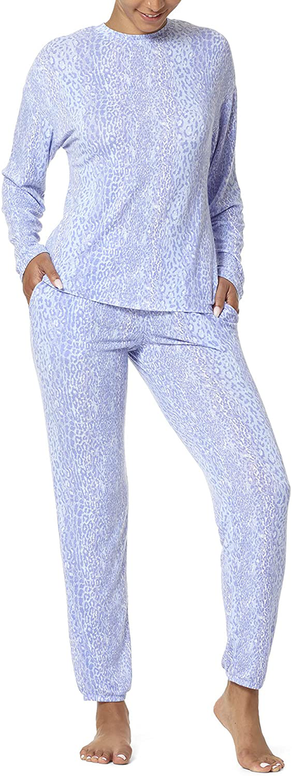 HUE Women's Long Sleeve Tee and Jogger Pant 2 Piece Pajama Set Apparel & Accessories > Clothing > Sleepwear & Loungewear > Pajamas HUE Persian Jewel - Faded Leopard Small 