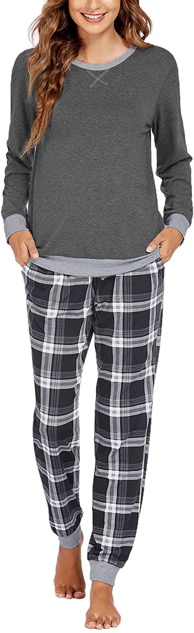 Ekouaer Women's Pajamas Sets Long Sleeve with Plaid Pants Soft Sleepwear O Neck 2 Piece Pjs Joggers Loung Set with Pockets Apparel & Accessories > Clothing > Sleepwear & Loungewear > Pajamas Ekouaer Pat17 Small 