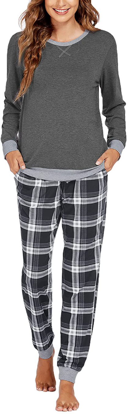 Ekouaer Women's Pajamas Sets Long Sleeve with Plaid Pants Soft Sleepwear O Neck 2 Piece Pjs Joggers Loung Set with Pockets Apparel & Accessories > Clothing > Sleepwear & Loungewear > Pajamas Ekouaer Pat17 Small 