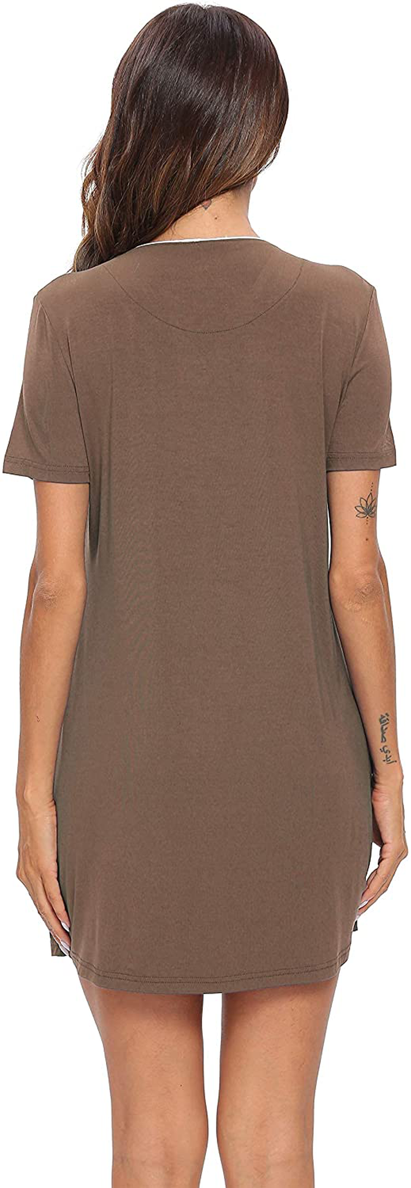 SWOMOG Women'S Button down Nightgown Short Sleeve Nightshirt V-Neck Sleepwear Boyfriend Sleepshirt Pajama Dress Apparel & Accessories > Clothing > Sleepwear & Loungewear > Nightgowns Kylie Max   