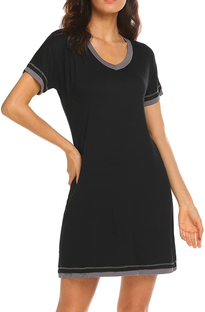 Ekouaer Nightgowns for Womens Short Sleeve Nightdress V Neck Nightshirt Comfy Sleep Shirt S-XXL Apparel & Accessories > Clothing > Sleepwear & Loungewear > Nightgowns Kylie Max   