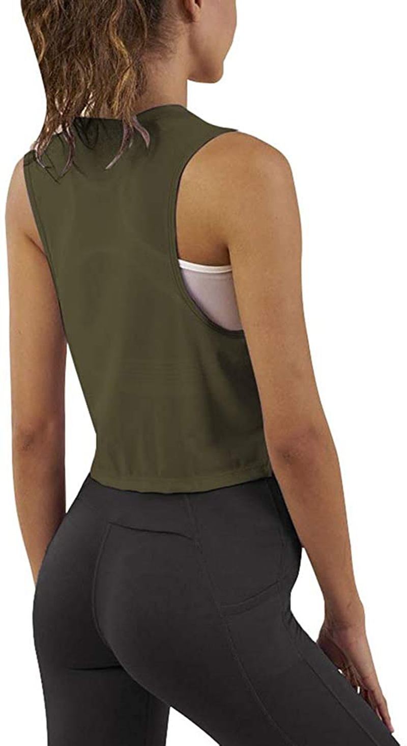 Mippo Crop Top Workout Shirts for Women Cute Sheer Mesh Back Athletic Tanks Muscle Tee Apparel & Accessories > Clothing > Activewear Kylie Max   
