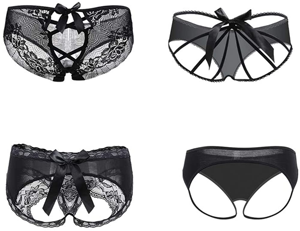 Nightaste Womens Black Lace Panties Pack of 4Pcs Midnight Lingerie Underwear with Bow Knot Apparel & Accessories > Clothing > Underwear & Socks > Underwear Nightaste 4 Blacks Small 