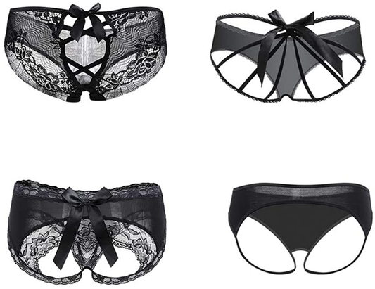 Nightaste Womens Black Lace Panties Pack of 4Pcs Midnight Lingerie Underwear with Bow Knot Apparel & Accessories > Clothing > Underwear & Socks > Underwear Nightaste 4 Blacks Small 