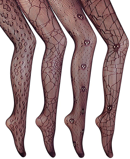 VERO MONTE Women Patterned Fishnets Tights Small Hole Thigh High Sexy Stockings Apparel & Accessories > Clothing > Underwear & Socks > Shapewear VERO MONTE Leopard & Skull Patterned, Black, 4 Pairs 4 Styles ( Height: 5'5" - 5'11" / Weight: 100-180lbs ) 
