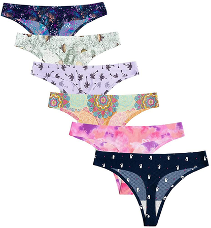 Closecret Lingerie Women 6 Pack Seamless Thongs Underwear Ice Silk Comfy G-string Panties Apparel & Accessories > Clothing > Underwear & Socks > Underwear Closecret Style 4 Medium 