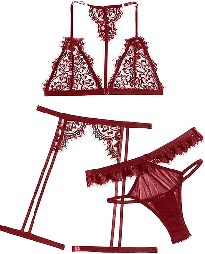 Sofia'S Choice Women'S 3 Piece Lingerie Set with Garter Belt Sexy Bra and Panty Sets Apparel & Accessories > Clothing > Underwear & Socks > Lingerie SOFIA'S CHOICE   