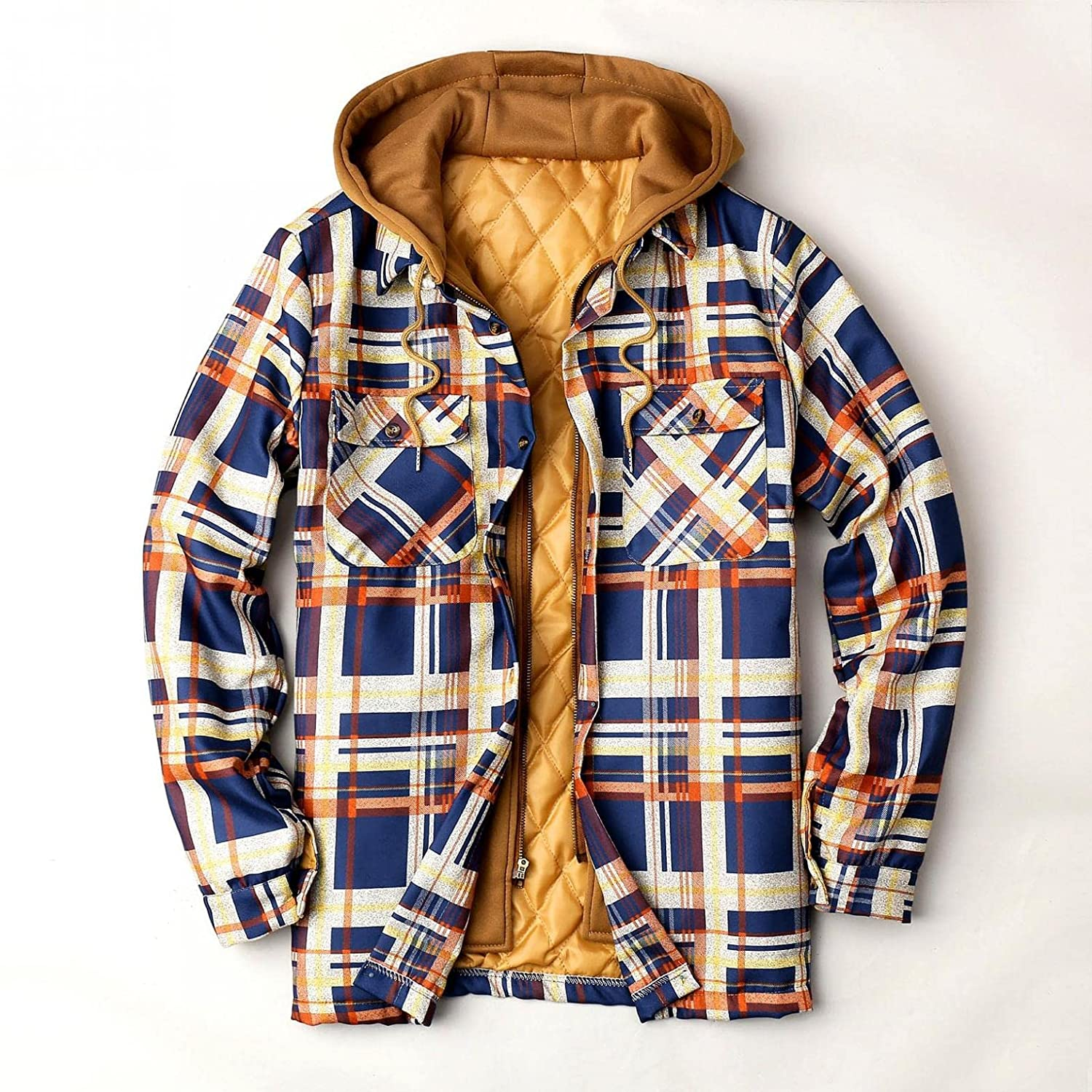 Merthy Mens Big and Tall Berber Lined Flannel Shirts Jacket Casual Long Sleeve Button down Hooded Plaid Parka Coat S-5XL Apparel & Accessories > Clothing > Underwear & Socks > Shapewear Merthy   