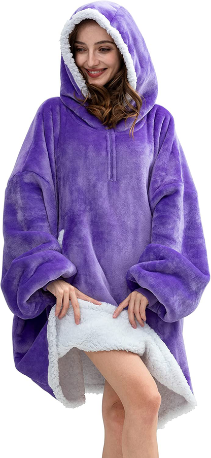 HBlife Oversized Long Wearable Blanket Hoodie for Adult, Thick Sherpa Sweatshirt with Elastic Sleeves and Giant Pockets Super Warm and Cozy Fuzzy Plush Fleece Blanket Jacket, Blue Arts & Entertainment > Party & Celebration > Gift Giving HBlife Purple Adult-Short 