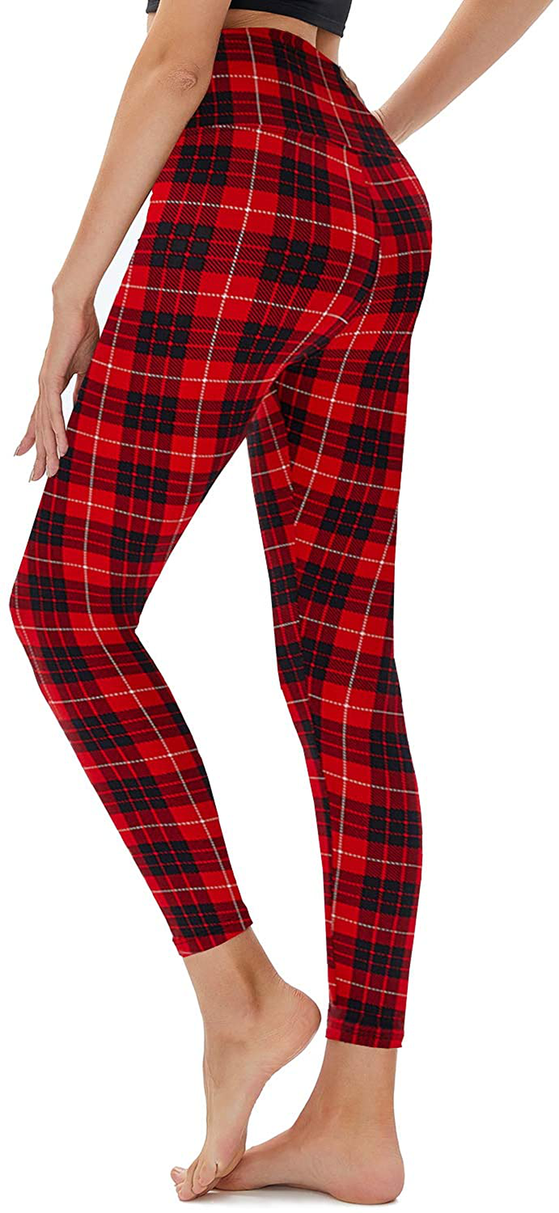 TNNZEET High Waisted Pattern Leggings for Women - Buttery Soft Tummy Control Printed Pants for Workout Yoga Apparel & Accessories > Clothing > Activewear TNNZEET Black Red Plaid Large-X-Large 