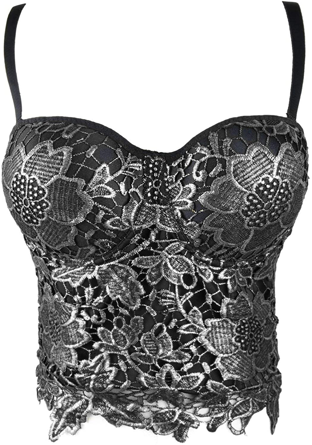 ELLACCI Women'S Floral Lace Bustier Crop Top Gothic Corset Bra Tops Black Apparel & Accessories > Clothing > Underwear & Socks > Lingerie ELLACCI   
