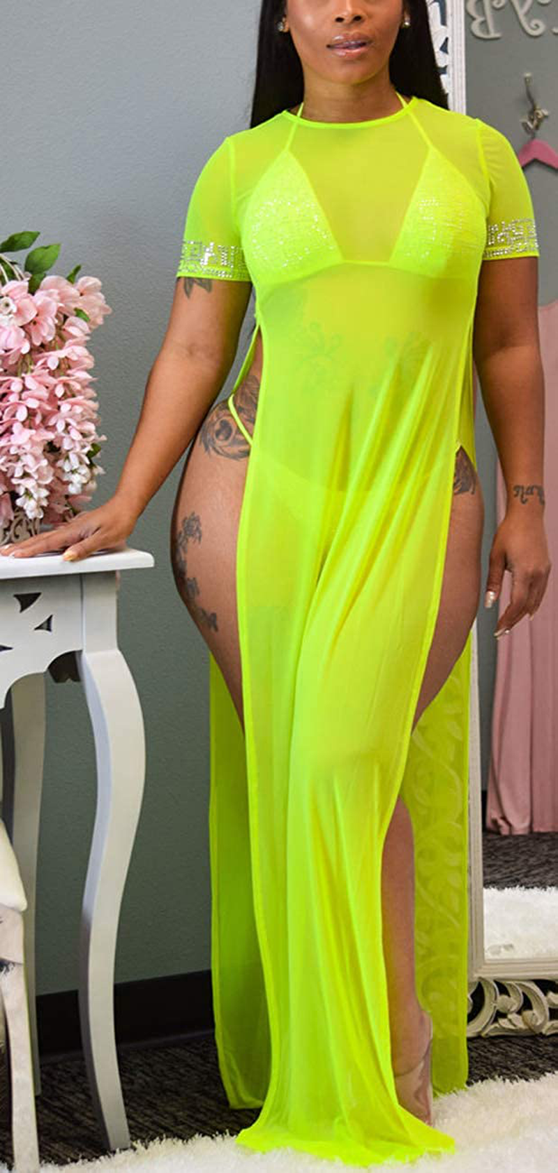 Sexycherry Women'S Sexy Swimsuit Cover Ups Casual See through Sheer Long Maxi Dresses for Swimwear Apparel & Accessories > Clothing > Swimwear Kylie Max   