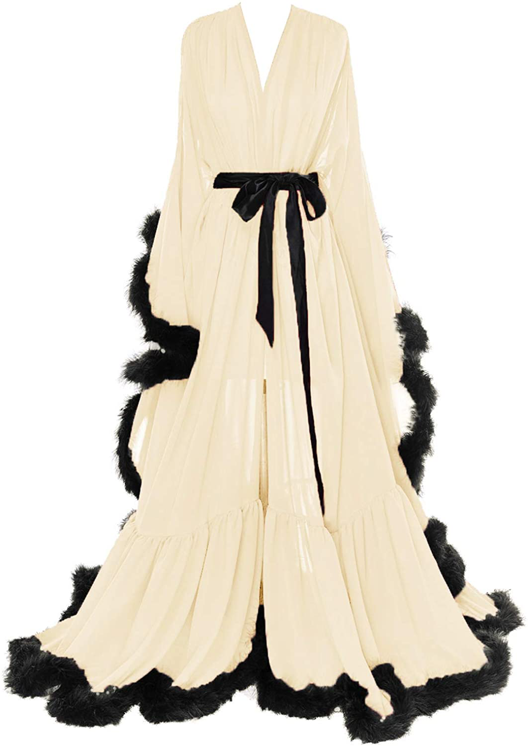 Molisa Women'S Sexy Feather Bridal Robe Long Wedding Scarf Illusion Bathrobe Sleepwear Lingerie Robe Nightgown Apparel & Accessories > Clothing > Sleepwear & Loungewear > Robes Molisa   