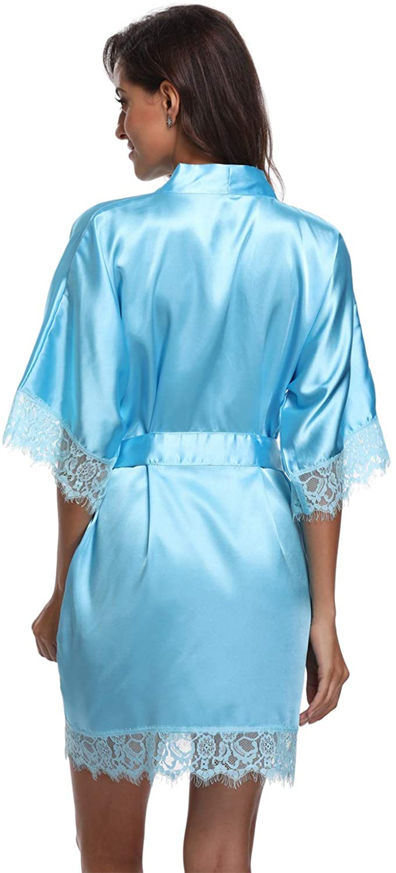 Original Kimono Women'S Lace-Trimmed Satin Short Kimono Robe Bathrobe Loungewear Apparel & Accessories > Clothing > Sleepwear & Loungewear > Robes Original Kimono   