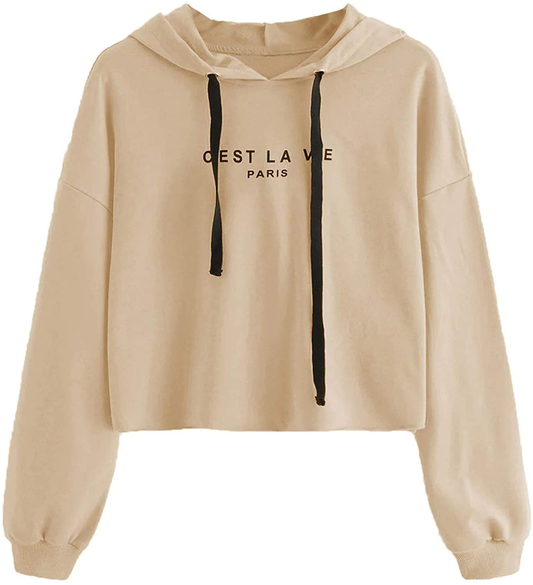 Sweatyrocks Women'S Letter Print Casual Long Sleeve Crop Top Sweatshirt Hoodies Apparel & Accessories > Clothing > Activewear Kylie Max   