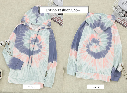 Eytino Women Hoodies Tops Tie Dye Printed Long Sleeve Drawstring Pullover Sweatshirts with Pocket(S-Xxl) Apparel & Accessories > Clothing > Activewear Kylie Max   