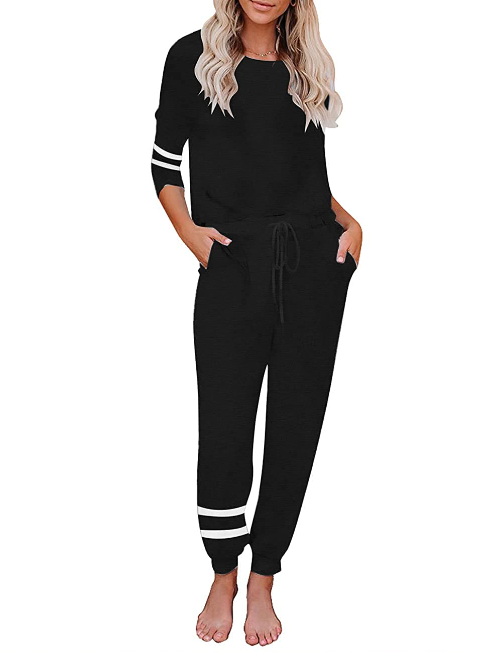 luvamia Women Tie Dye Pajama Sets Long Sleeve Tops and Pants PJ Sets Joggers Loungewear Sleepwear Apparel & Accessories > Clothing > Sleepwear & Loungewear > Pajamas KYLIE MAX Y Black Medium 