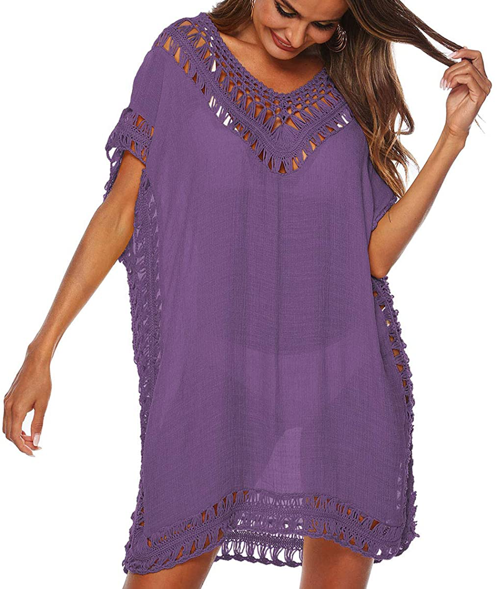 Wander Agio Womens Swimwear Cover up Swim Suit Beach Bikini Coverups Stripe Printing Hollow Out Apparel & Accessories > Clothing > Swimwear Kylie Max   