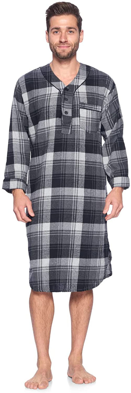 Ashford & Brooks Mens Flannel Plaid Long Sleep Shirt Henley Nightshirt Apparel & Accessories > Clothing > Sleepwear & Loungewear > Nightgowns Kylie Max   