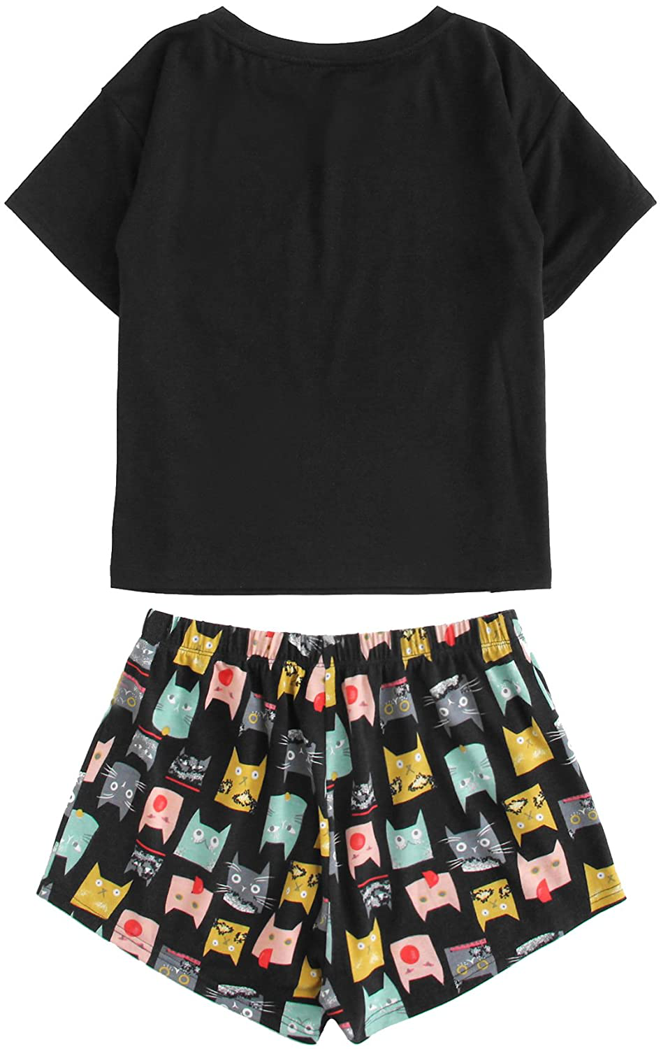 DIDK Women'S Cute Cartoon Print Tee and Shorts Pajama Set Apparel & Accessories > Clothing > Sleepwear & Loungewear > Pajamas Kylie Max   
