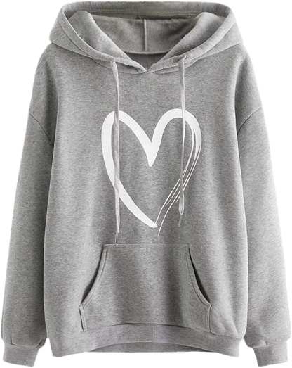 Sweatyrocks Women'S Casual Heart Print Long Sleeve Pullover Hoodie Sweatshirt Tops Apparel & Accessories > Clothing > Activewear Kylie Max   