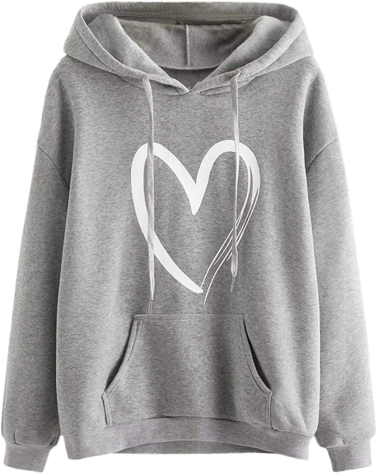 Sweatyrocks Women'S Casual Heart Print Long Sleeve Pullover Hoodie Sweatshirt Tops Apparel & Accessories > Clothing > Activewear Kylie Max   