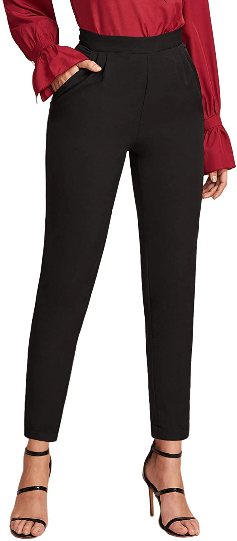 SweatyRocks Women's Casual Skinny Leggings Stretchy High Waisted Work Pants Apparel & Accessories > Clothing > Activewear SweatyRocks Pockets Black Large 