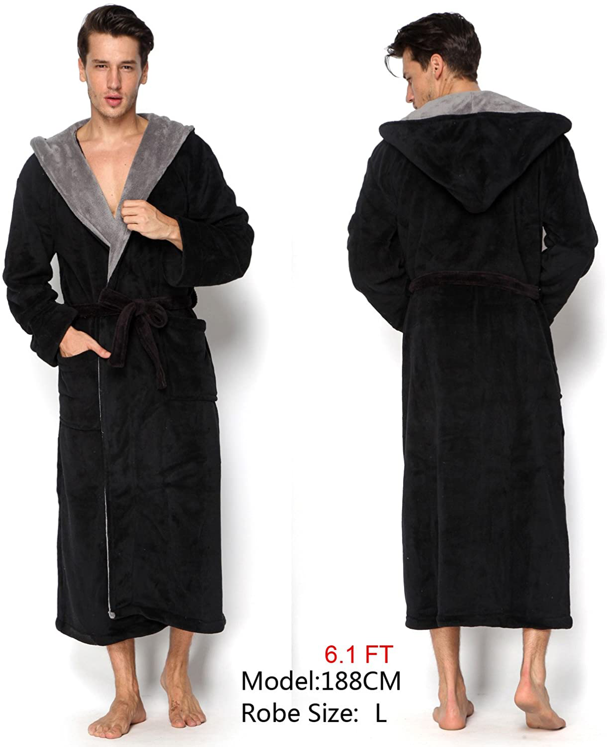 KEMUSI Hooded Herringbone Men'S Soft Spa Full Lenght Bathrobe,Comfy Full Length Warm Nightdress Apparel & Accessories > Clothing > Sleepwear & Loungewear > Robes Kylie Max   