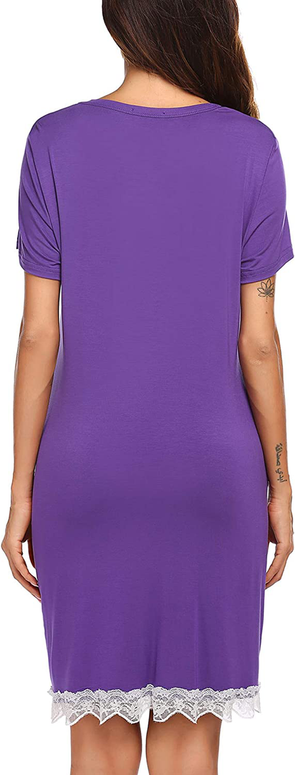 Ekouaer Women'S Nightgown Striped Tee Short Sleeve Cotton Sleep Nightshirt Button down Pajama Dress S-XXXL Apparel & Accessories > Clothing > Sleepwear & Loungewear > Nightgowns Kylie Max   