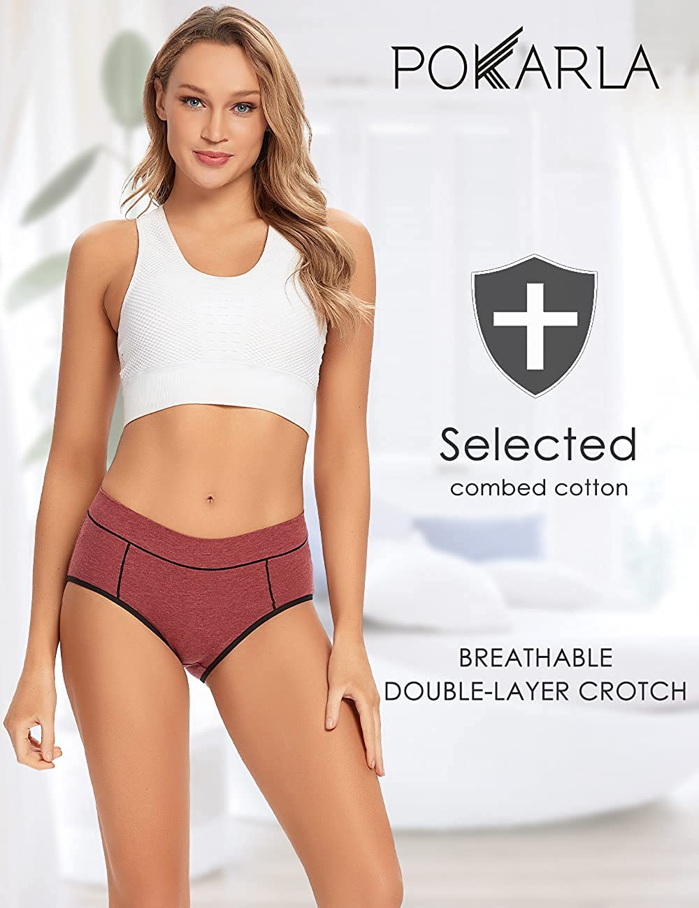 POKARLA Women'S Cotton Stretch Underwear Ladies Mid-High Waisted Briefs Panties 5-Pack Apparel & Accessories > Clothing > Underwear & Socks > Underwear POKARLA   