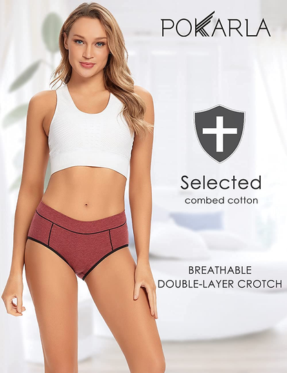 POKARLA Women'S Cotton Stretch Underwear Ladies Mid-High Waisted Briefs Panties 5-Pack Apparel & Accessories > Clothing > Underwear & Socks > Underwear POKARLA   