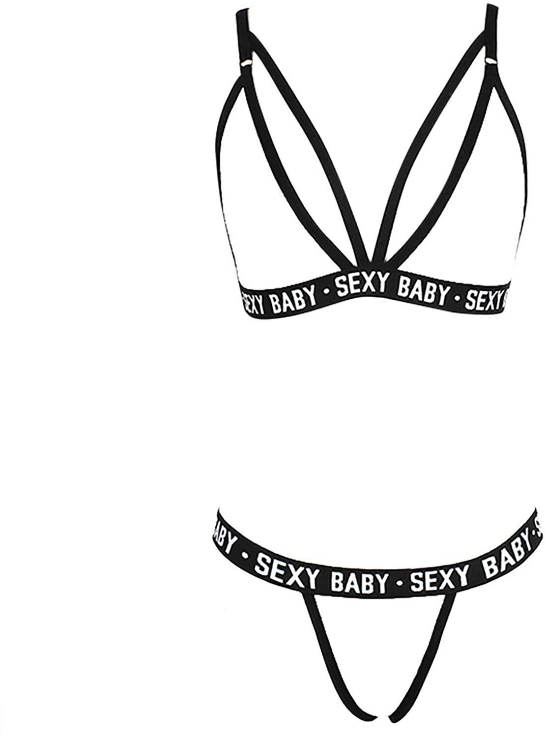 Plus Size Bra and Panty Sets for Women, Push up Sexy Strappy Letters Sports Bras G-String Thong Bikini Matching Sets Apparel & Accessories > Clothing > Underwear & Socks > Lingerie N\C   