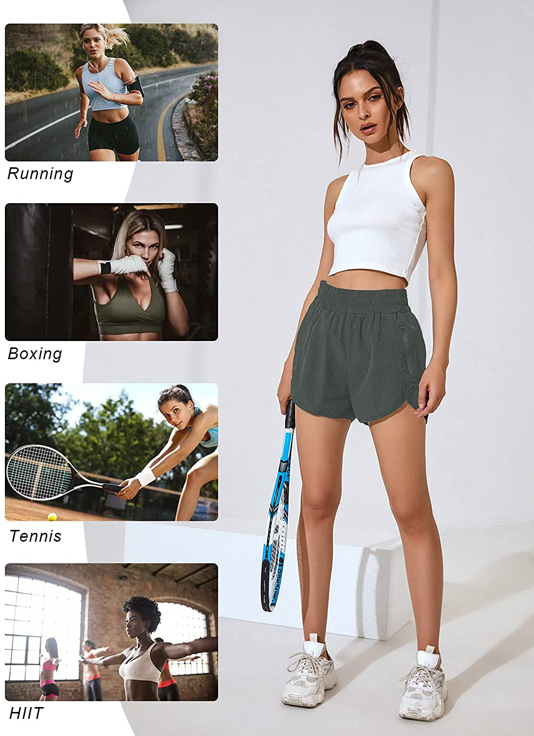 Blooming Jelly Womens High Waisted Running Shorts Athletic Workout Shorts Quick Dry Pants with Zipper Pocket Apparel & Accessories > Clothing > Shorts Kylie Max   