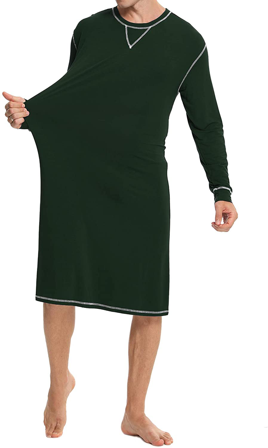 SWOMOG Men'S Nightshirt Long Sleeve Crewneck Modal Nightgown Loose Comfy Sleep Shirt Apparel & Accessories > Clothing > Sleepwear & Loungewear > Nightgowns Kylie Max   
