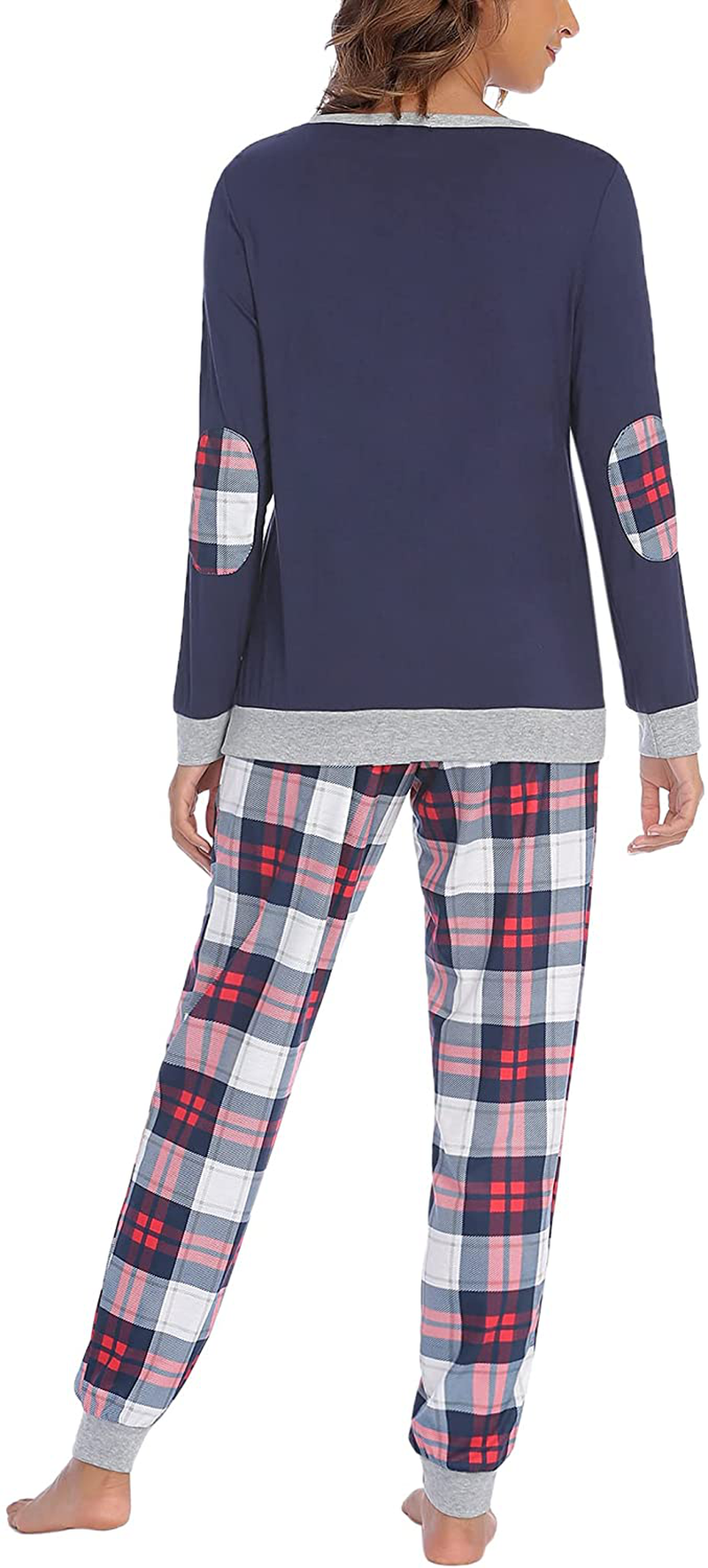 Ekouaer Women's Pajamas Sets Long Sleeve with Plaid Pants Soft Sleepwear O Neck 2 Piece Pjs Joggers Loung Set with Pockets Apparel & Accessories > Clothing > Sleepwear & Loungewear > Pajamas Ekouaer   