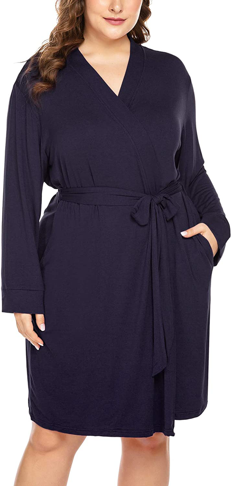 IN'VOLAND Women plus Size Robes Long Sleeve Bath Robe Knit Bathrobe Soft Sleepwear Ladies Nightwear(16W-28W) Apparel & Accessories > Clothing > Sleepwear & Loungewear > Robes IN'VOLAND Champlain Color 16 Plus 